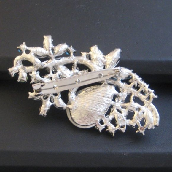 Fashion Jewelry Brooch Teal rhinestones - Picture 2 of 4